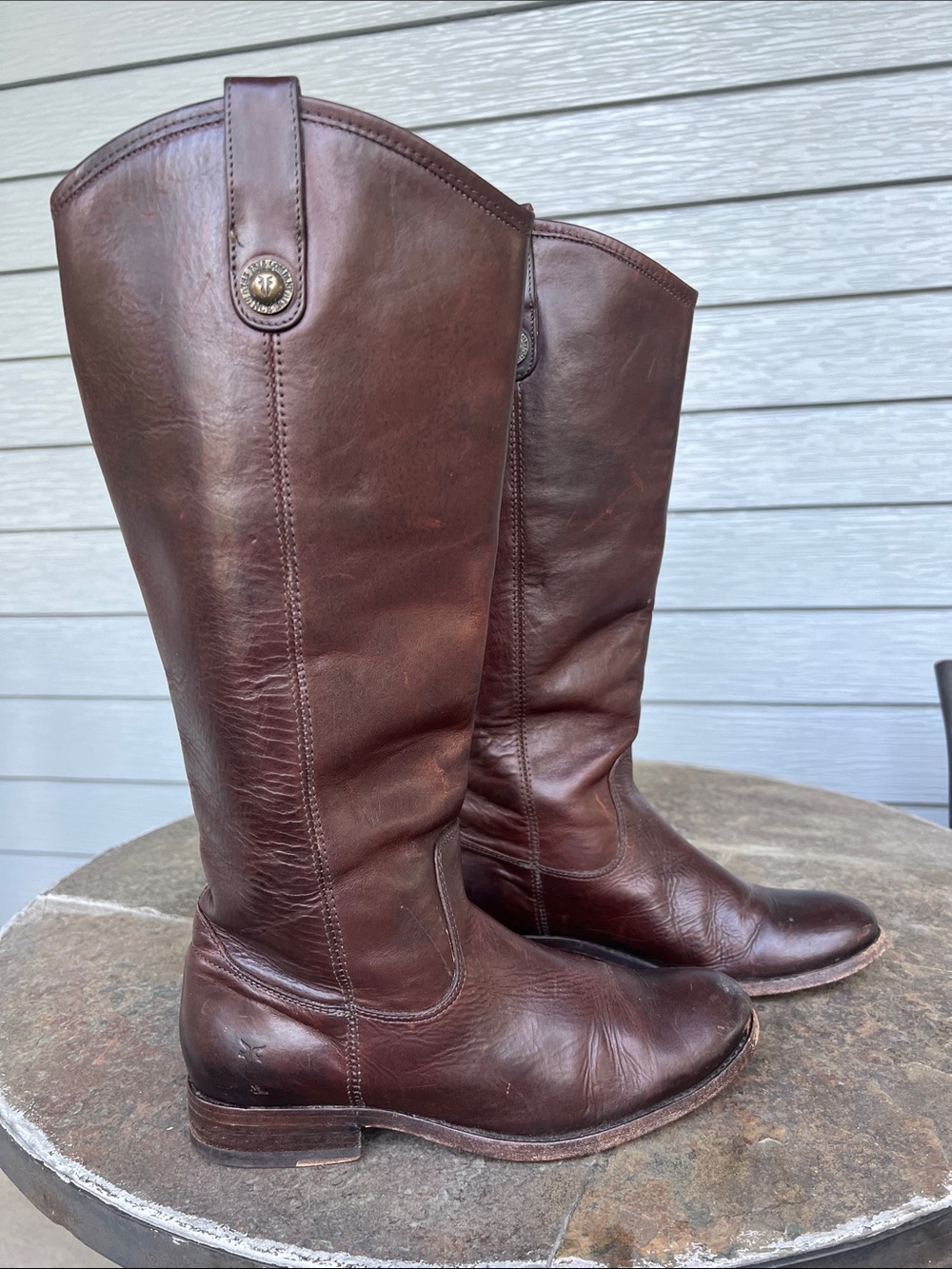 Frye Brown Leather Melissa button Knee-High boots size 6.5